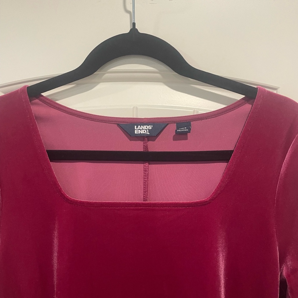 Lands' End Deep Pink Velvet Dress NWOT - Picture 2 of 6
